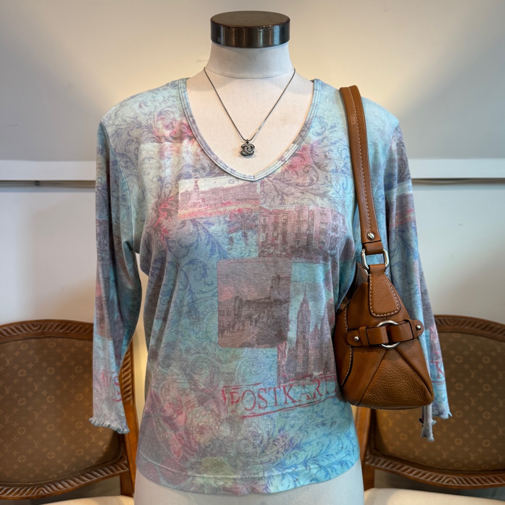 Vintage 90s Y2k Boho Fairy Grunge Top With 3/4 Sleeves, Cotton-Blend